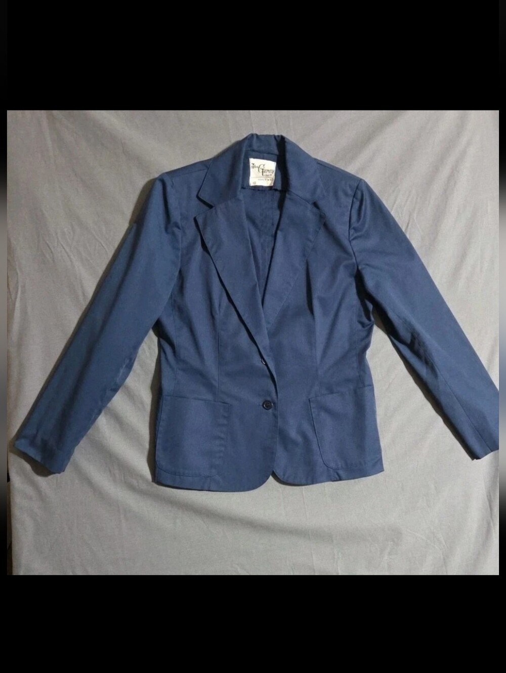Vintage 70s Alex Garay Ltd Blue Tailored Blazer Shoulder Pads Patch Pockets